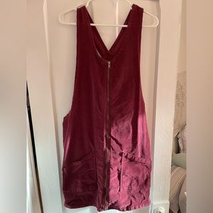 Burgundy Corduroy Zip-down Pinafore Dress
